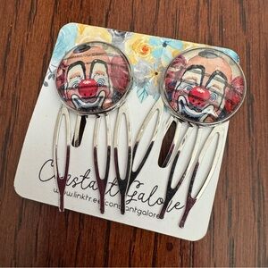 Handmade Clown Face Vintage Stamps Hair Combs